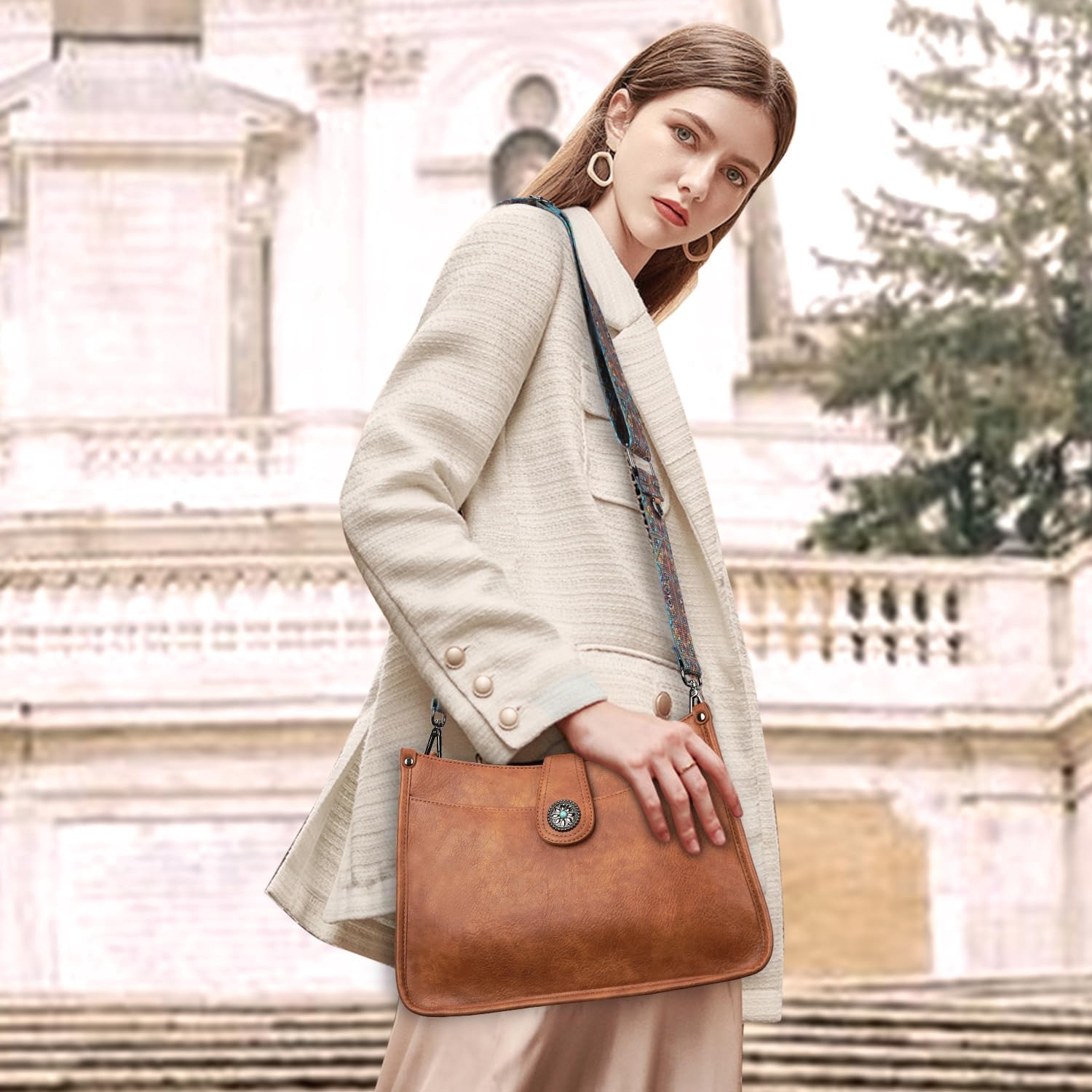Crossbody Bags For Women Trendy, Vegan Leather Hobo Purse Shoulder Handbag Bucket Bag with 2 Strap