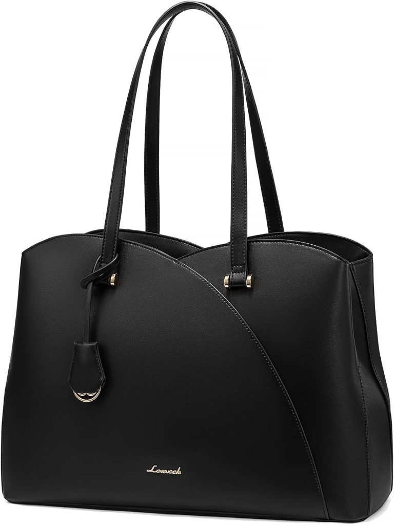LOVEVOOK Laptop Tote Bag for Women, Work Bags Laptop Bag Teacher Tote Bag, Leather Computer Bag Large Purses Handbag Professional Briefcase, Black, Fits 15.6 Inch Laptop, Black
