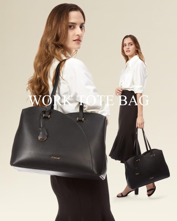 LOVEVOOK Laptop Tote Bag for Women, Work Bags Laptop Bag Teacher Tote Bag, Leather Computer Bag Large Purses Handbag Professional Briefcase, Black, Fits 15.6 Inch Laptop, Black - Image 2