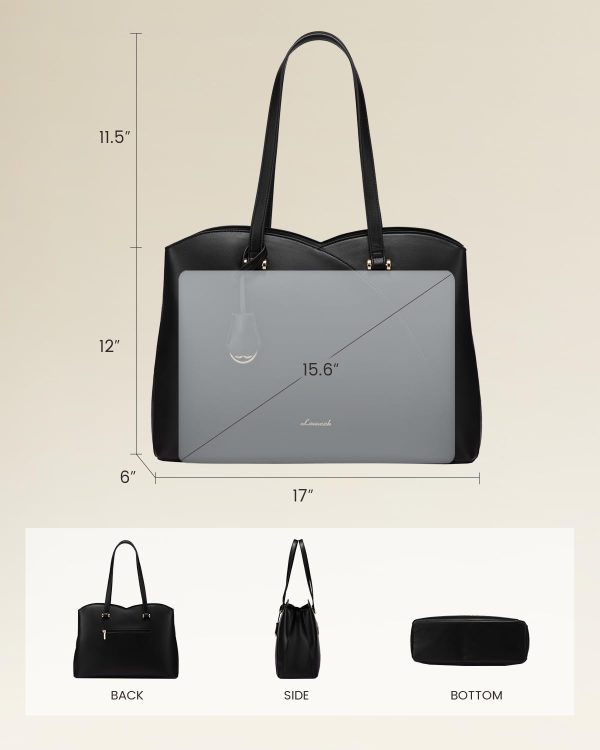 LOVEVOOK Laptop Tote Bag for Women, Work Bags Laptop Bag Teacher Tote Bag, Leather Computer Bag Large Purses Handbag Professional Briefcase, Black, Fits 15.6 Inch Laptop, Black - Image 5
