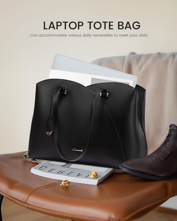 LOVEVOOK Laptop Tote Bag for Women, Work Bags Laptop Bag Teacher Tote Bag, Leather Computer Bag Large Purses Handbag Professional Briefcase, Black, Fits 15.6 Inch Laptop, Black - Image 7