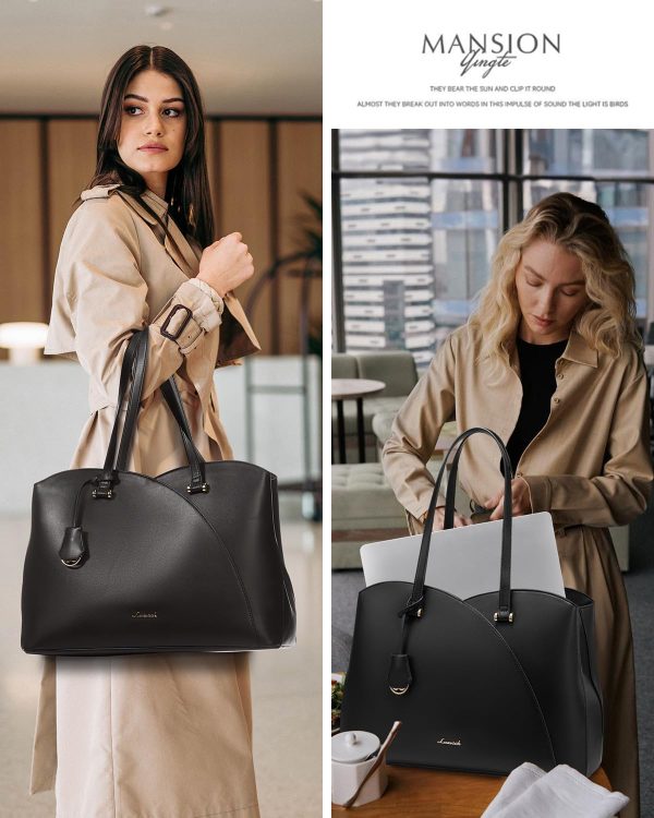 LOVEVOOK Laptop Tote Bag for Women, Work Bags Laptop Bag Teacher Tote Bag, Leather Computer Bag Large Purses Handbag Professional Briefcase, Black, Fits 15.6 Inch Laptop, Black - Image 8