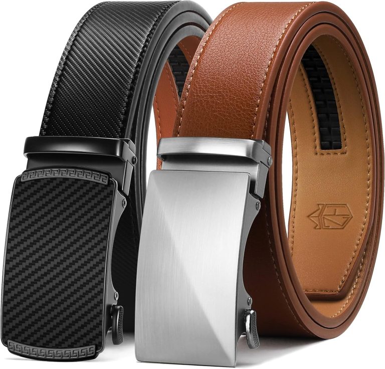 Ratchet Belt for Men – 2 Packs Leather Mens belt For Gift Men Dress and Casual,Trim to Fit