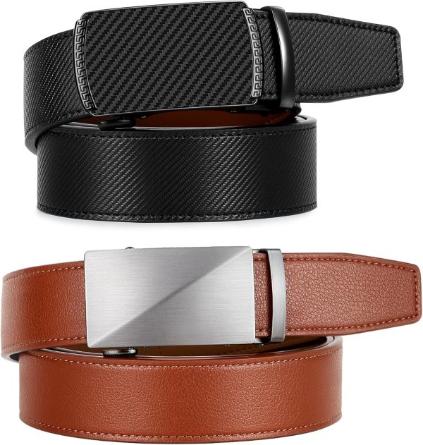 Ratchet Belt for Men - 2 Packs Leather Mens belt For Gift Men Dress and Casual,Trim to Fit - Image 4