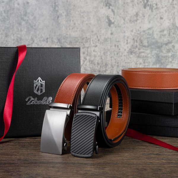 Ratchet Belt for Men - 2 Packs Leather Mens belt For Gift Men Dress and Casual,Trim to Fit - Image 6